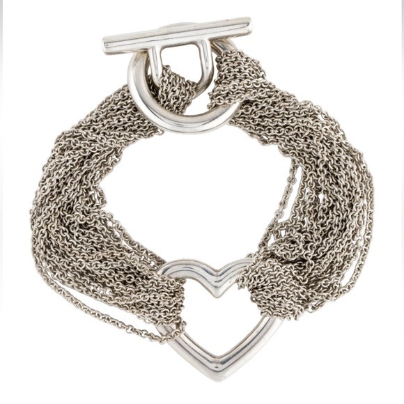 Tiffany & Co. Heart Sterling 925 silver bracelet multi strand toggle - Picture 1 of 10